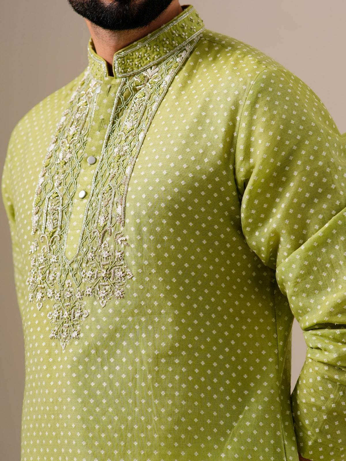 Lime Green Zari Kurta Set