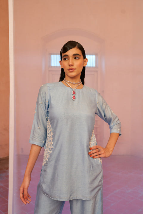 Powder Blue Pocket Kurta Set