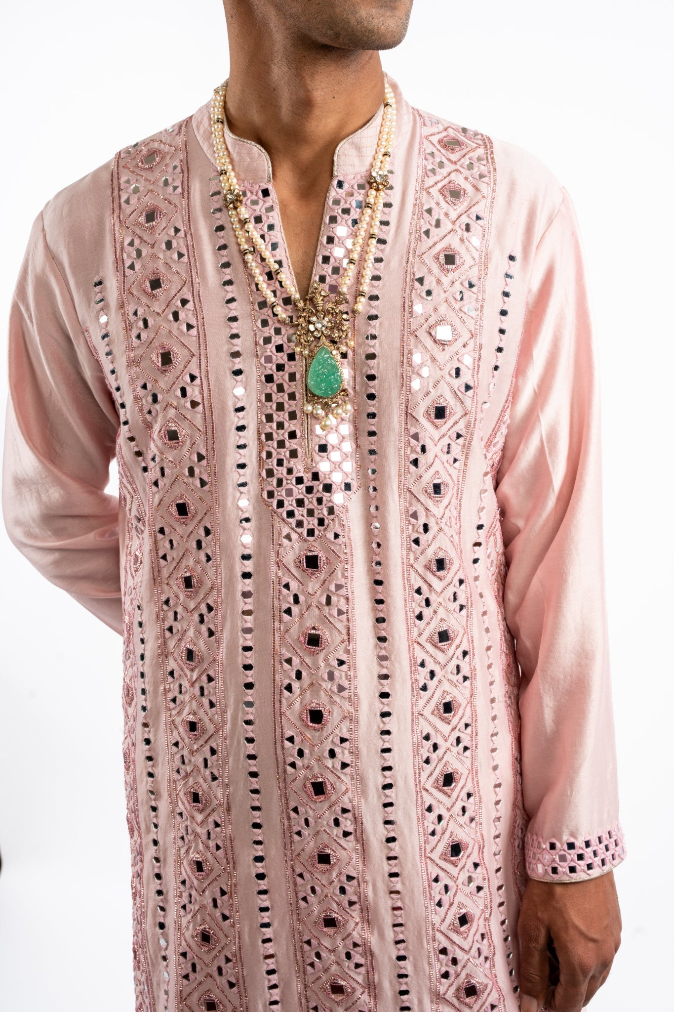 Blush Royale Mirrorwork Kurta Set for Men