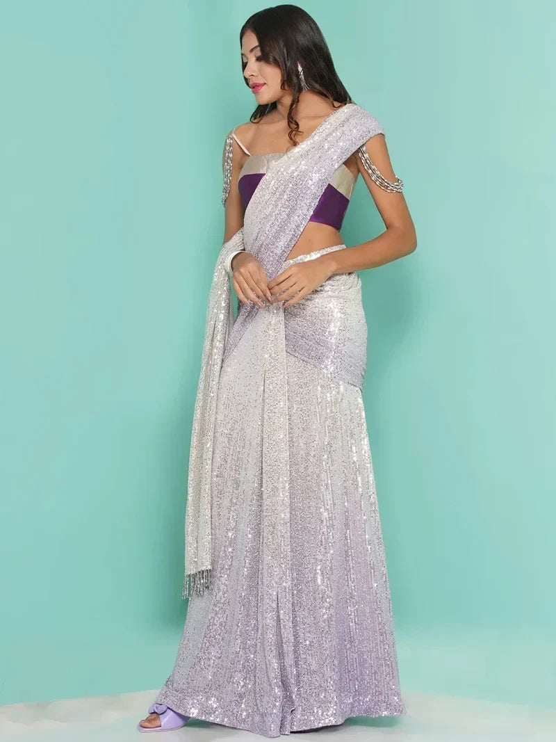 Ombre sequin Saree drape & stripe Blouse