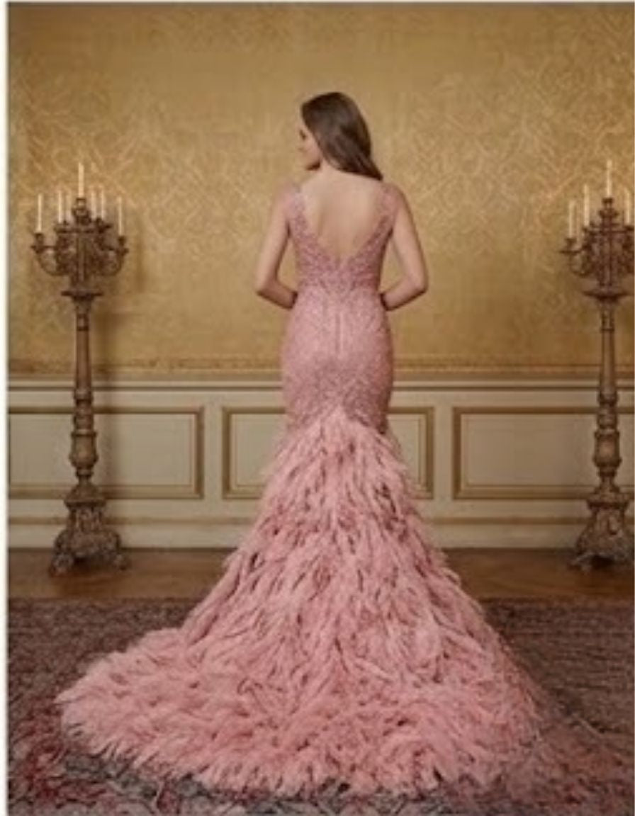 feather embroidery gown