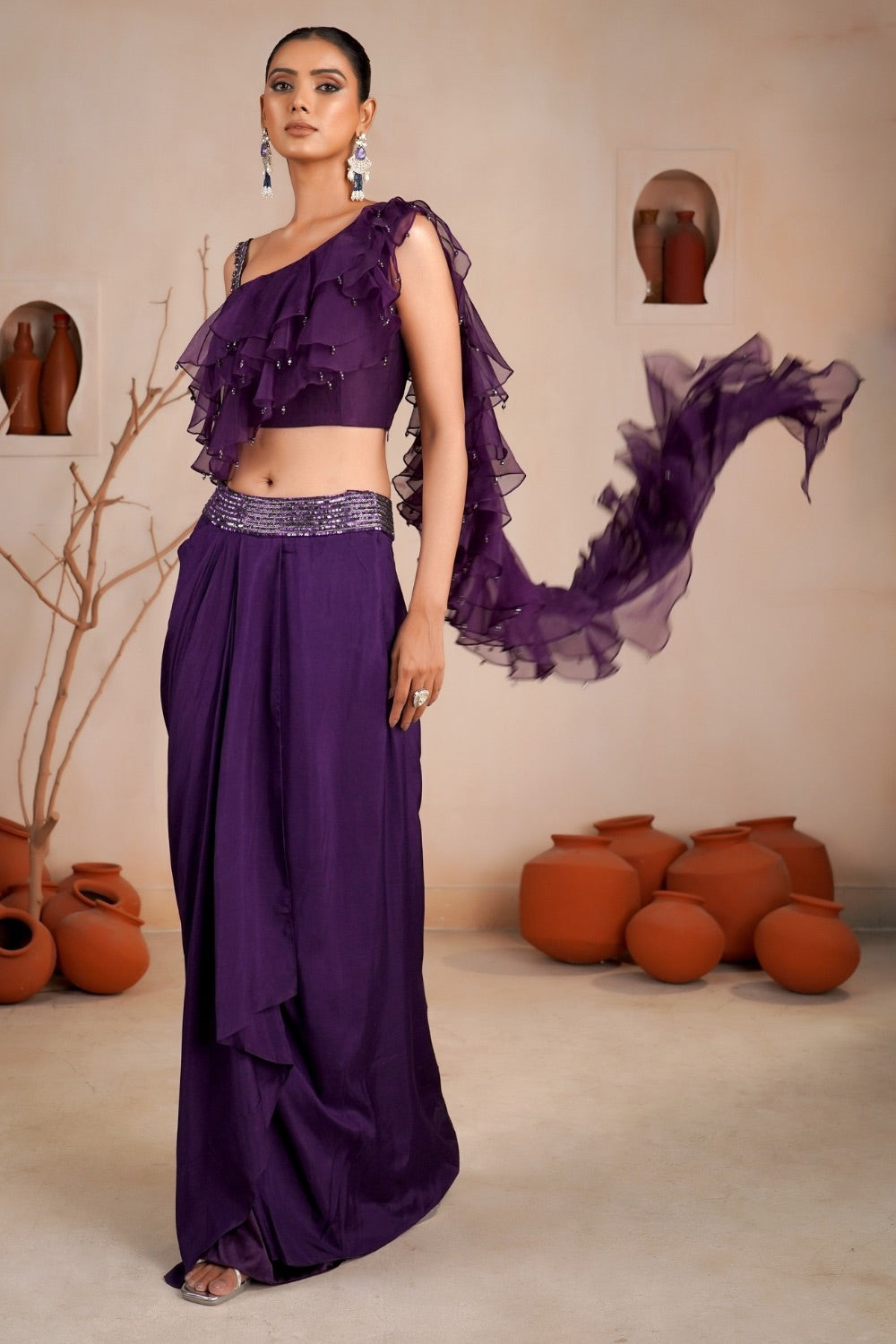 Deep purple soft silk Indo western