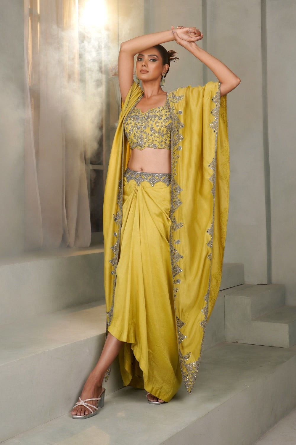 Yellow gaji silk Indo western