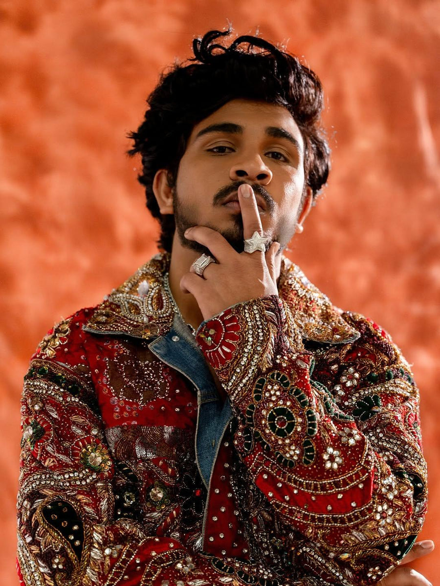 Ranjha Royale Hand-Embellished Patchwork Denim Jacket for Men