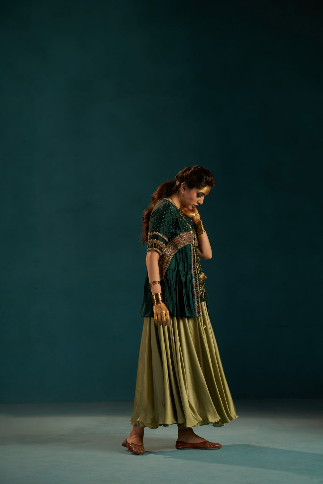 Pista Green Handcrafted Anarkali Set