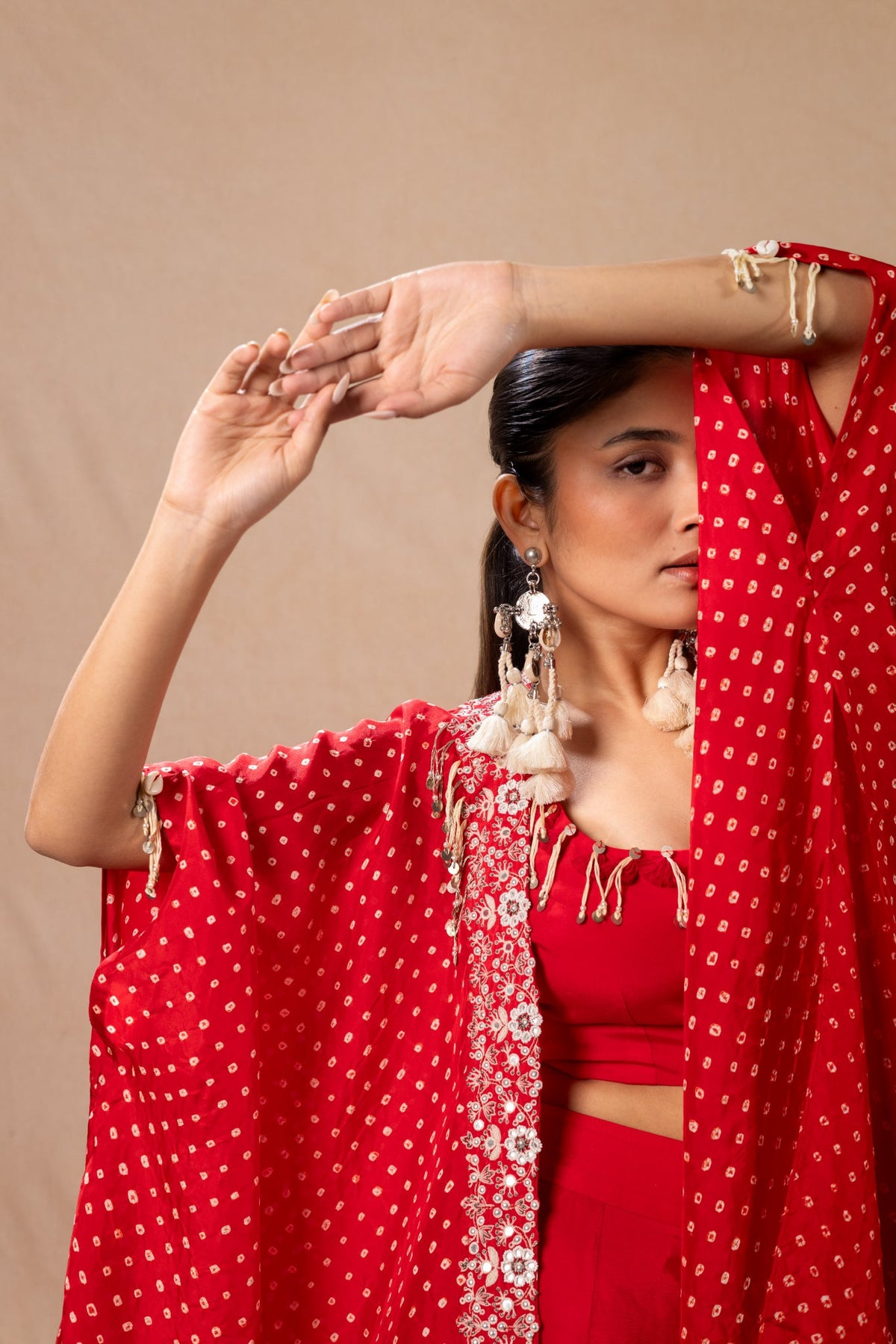 Bandhni cape set with flared pants