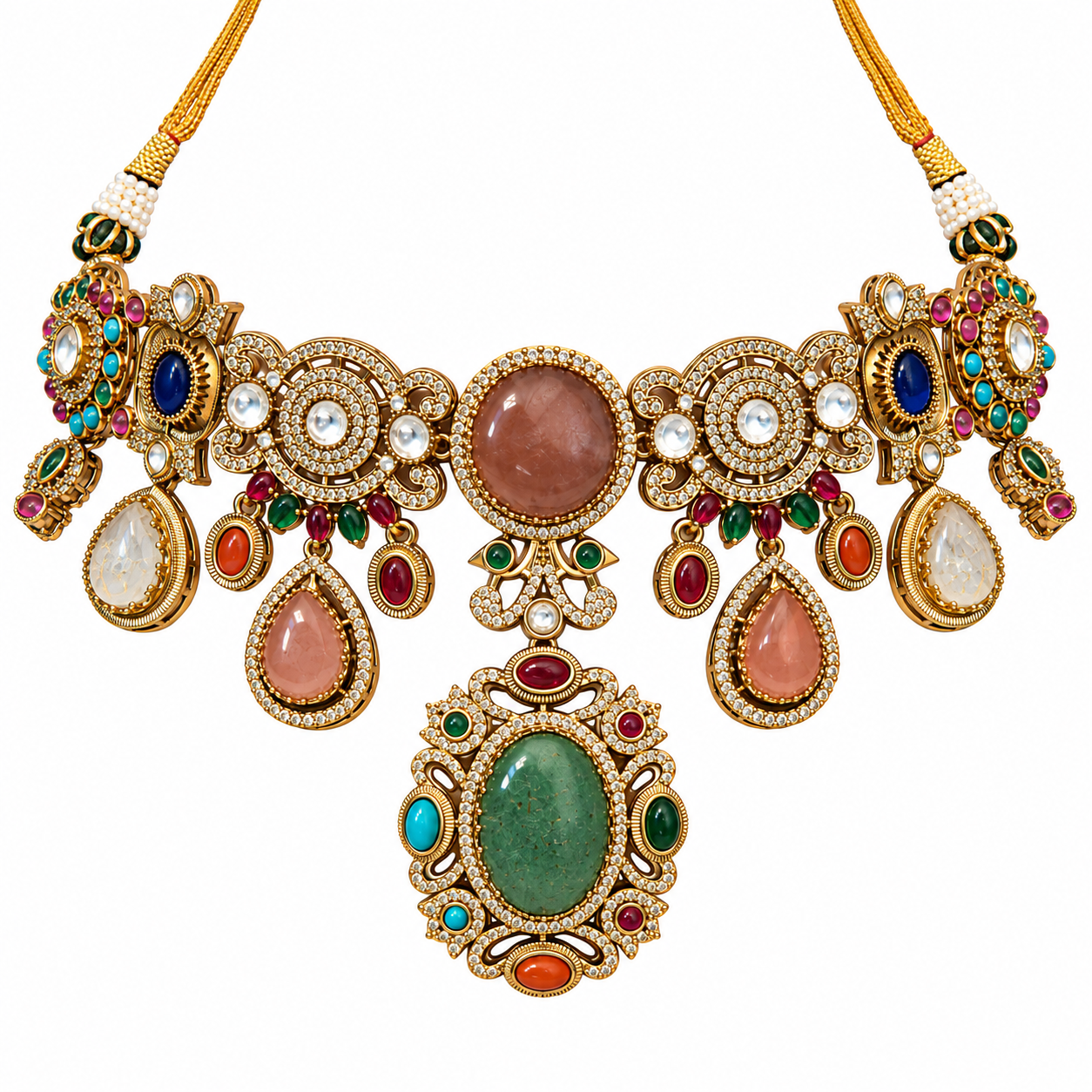 Multicolor Cabochon Statement Necklace Set