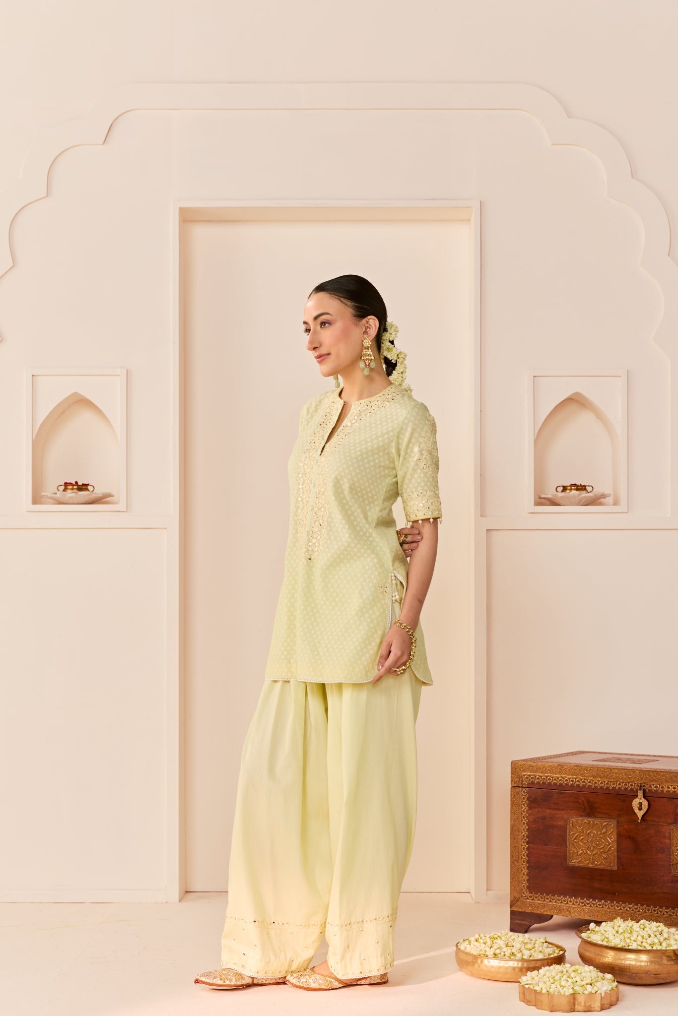 MIRAL - MINT GREEN SHORT KURTA WITH FARSI SALWAR AND DUPATTA