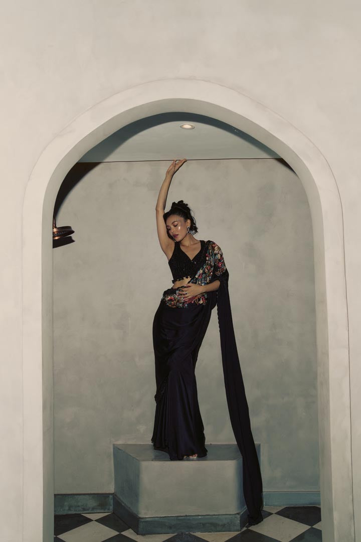 MIDNIGHT EMBROIDERED SAREE SET