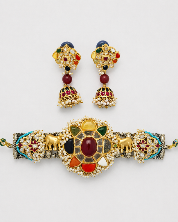 Navratna Floral Choker Set