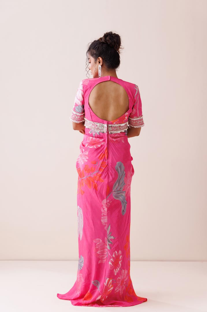 Pink net saree