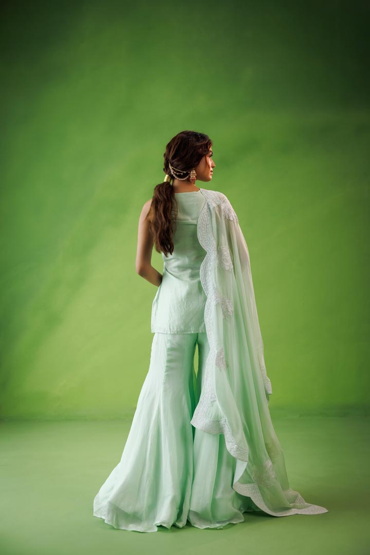 Mint green flared sharara set