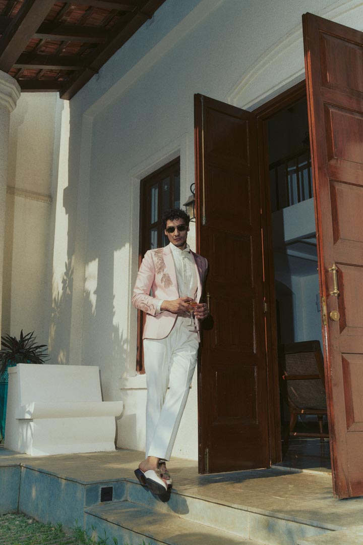 PINK EMBROIDERED TUXEDO SET