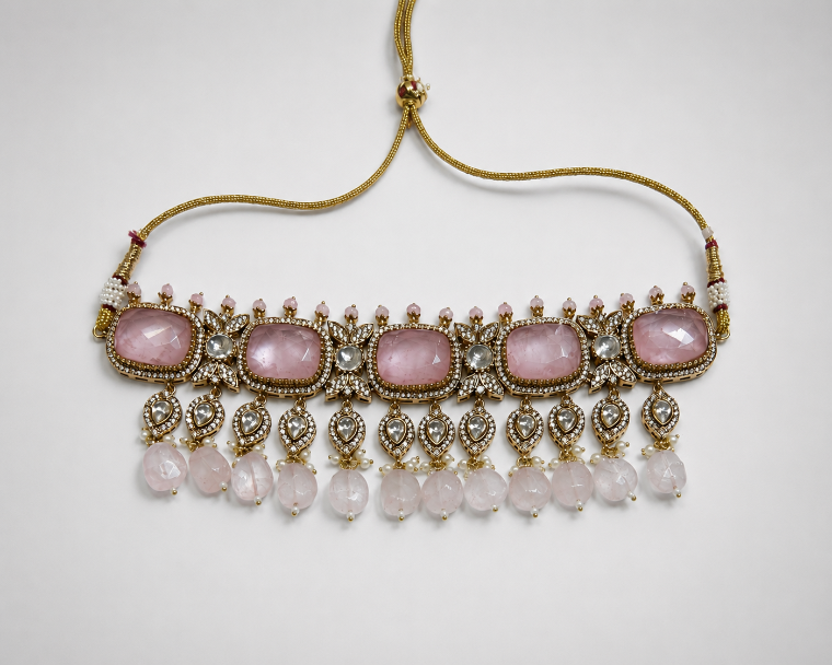 Pastel Pink Polki Choker Set