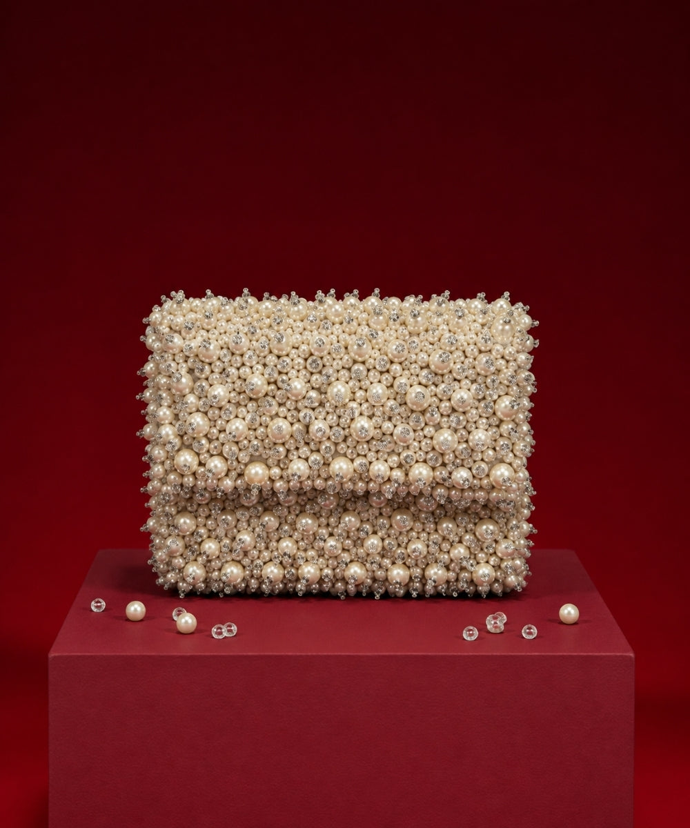 Aria Ivory Suede Pearl Embellished Mini Bag
