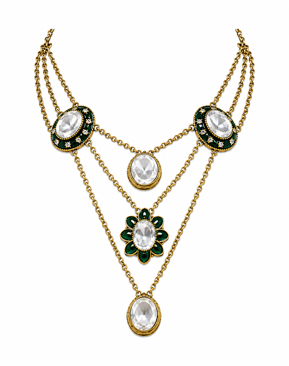 Emerald Kundan Layered Necklace Set with Drop Earring
