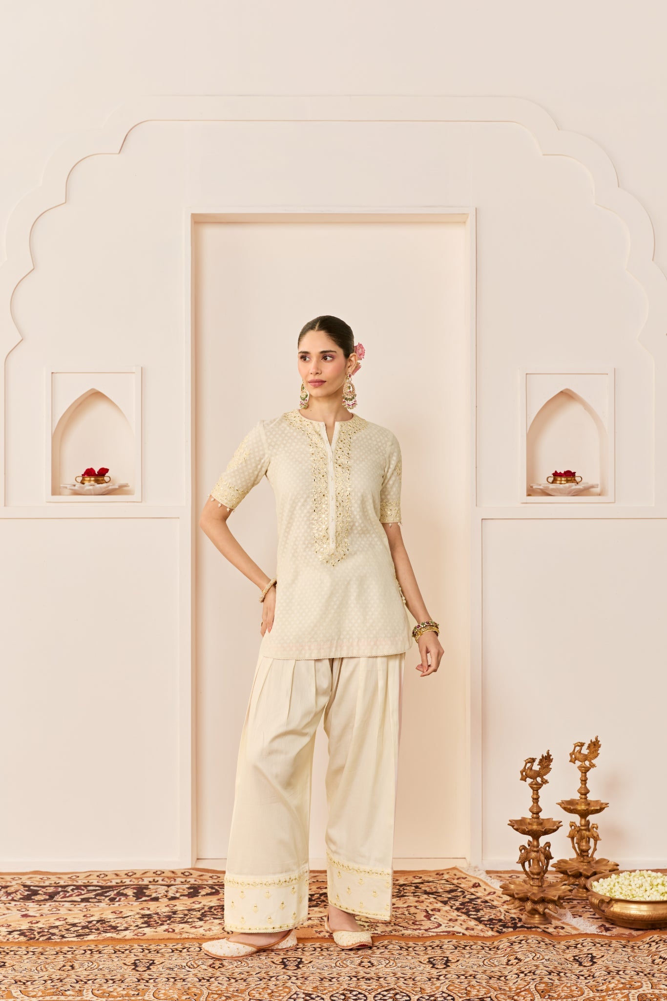 ANAISHA -DAISY IVORY SHORT KURTA WITH FARSHI SALWAR AND DUPATTA