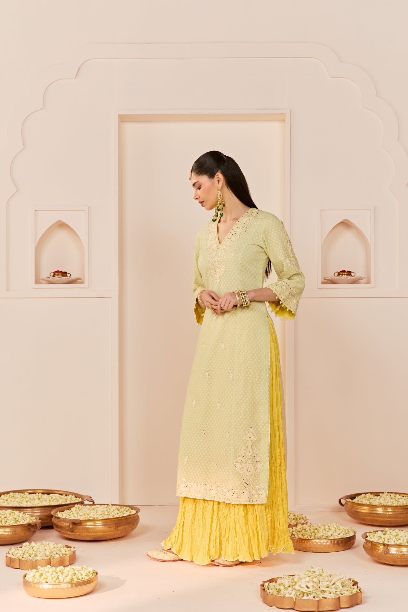 RUHANI - MINT GREEN LONG KURTA WITH SKIRT AND DUPATTA