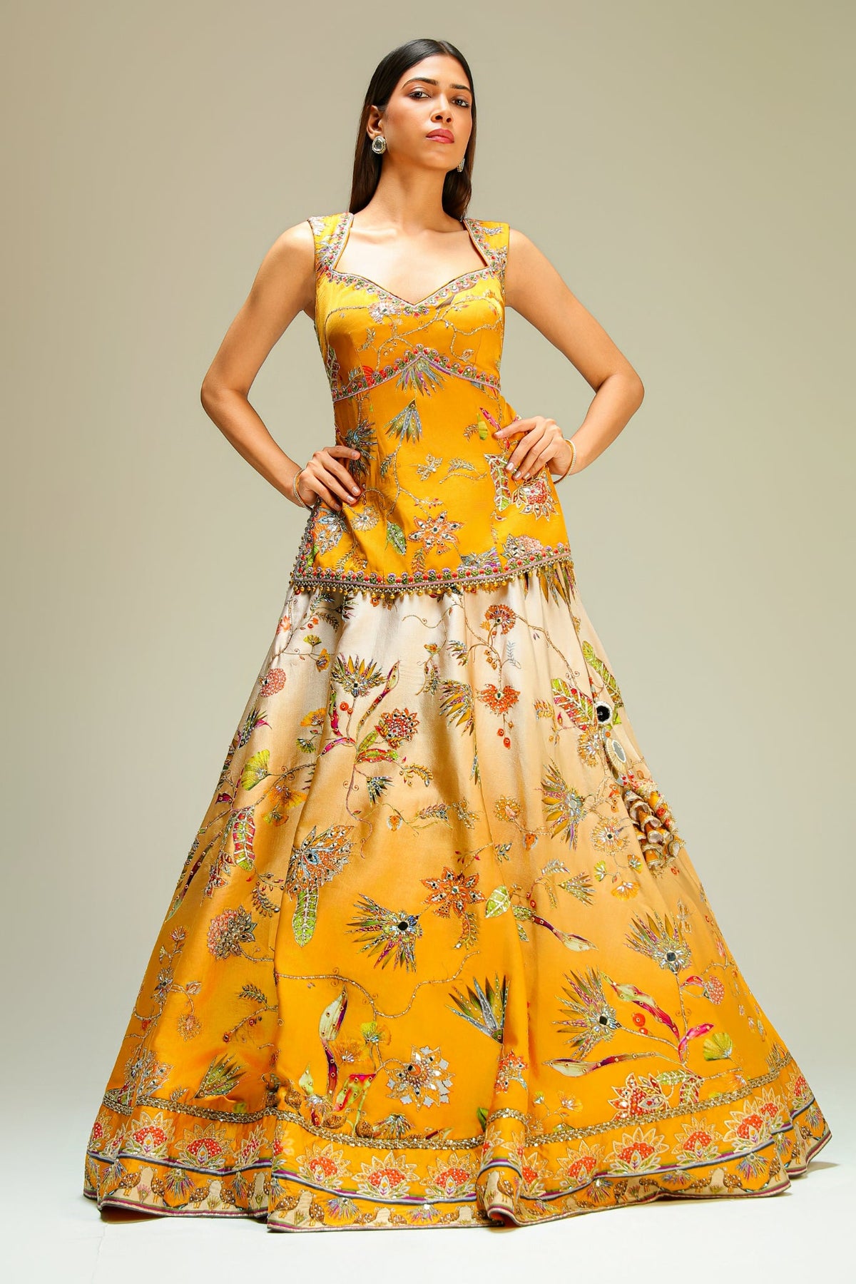 Ivory & Purple Embroidered Tissue Jacquard Lehenga Set
