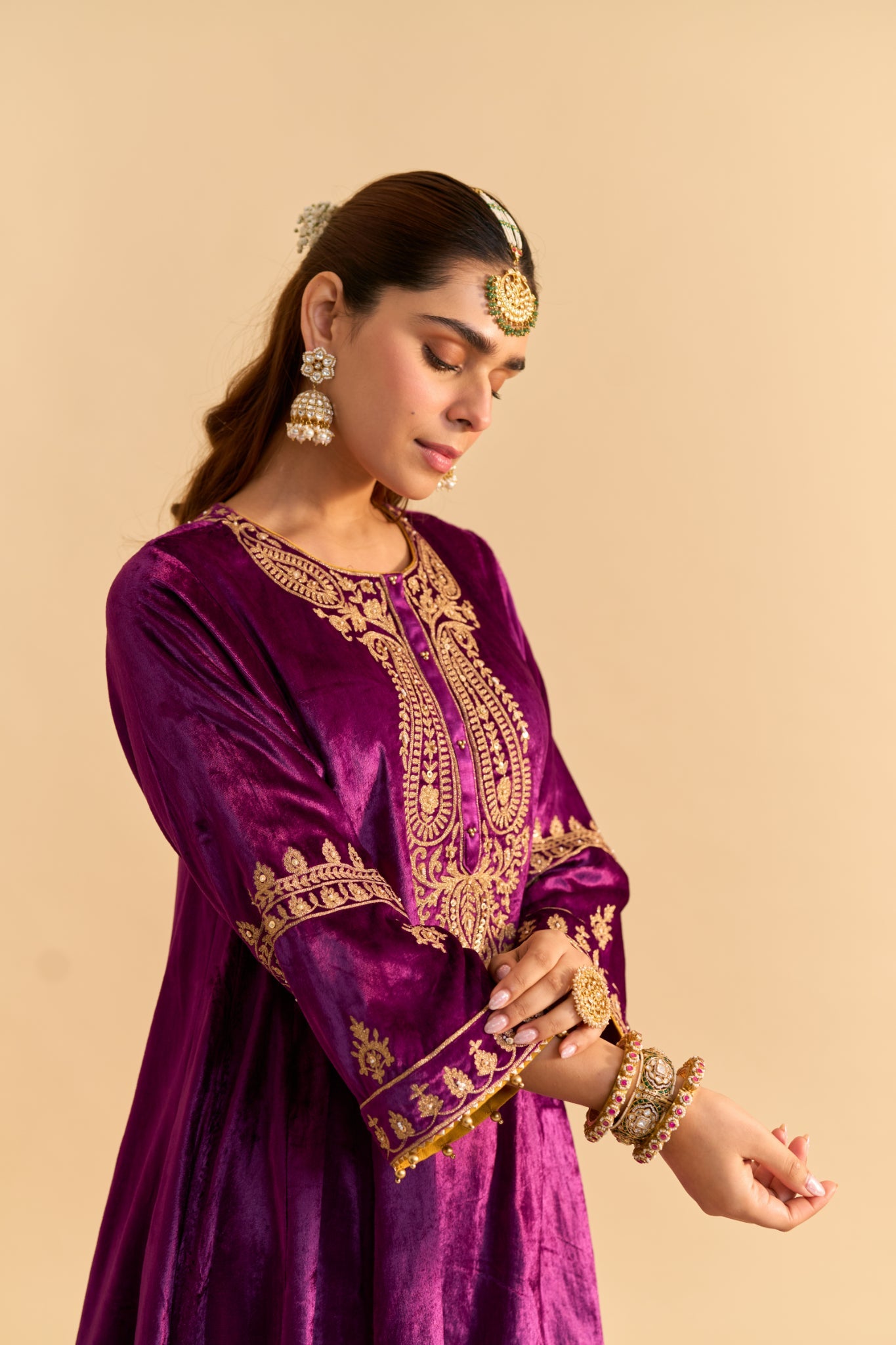 Amal - Deep Purple A-line Kurta with Dhoti with Dupatta