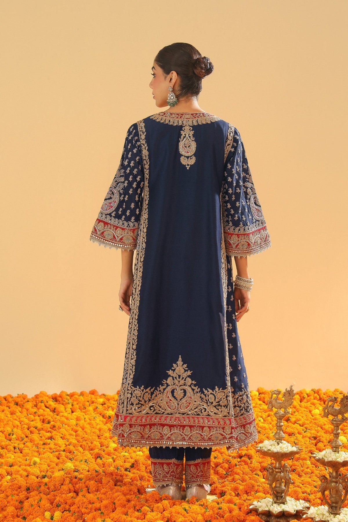 Hana - Deep Blue Long Kalidaar Chauga with Salwar and Odhni