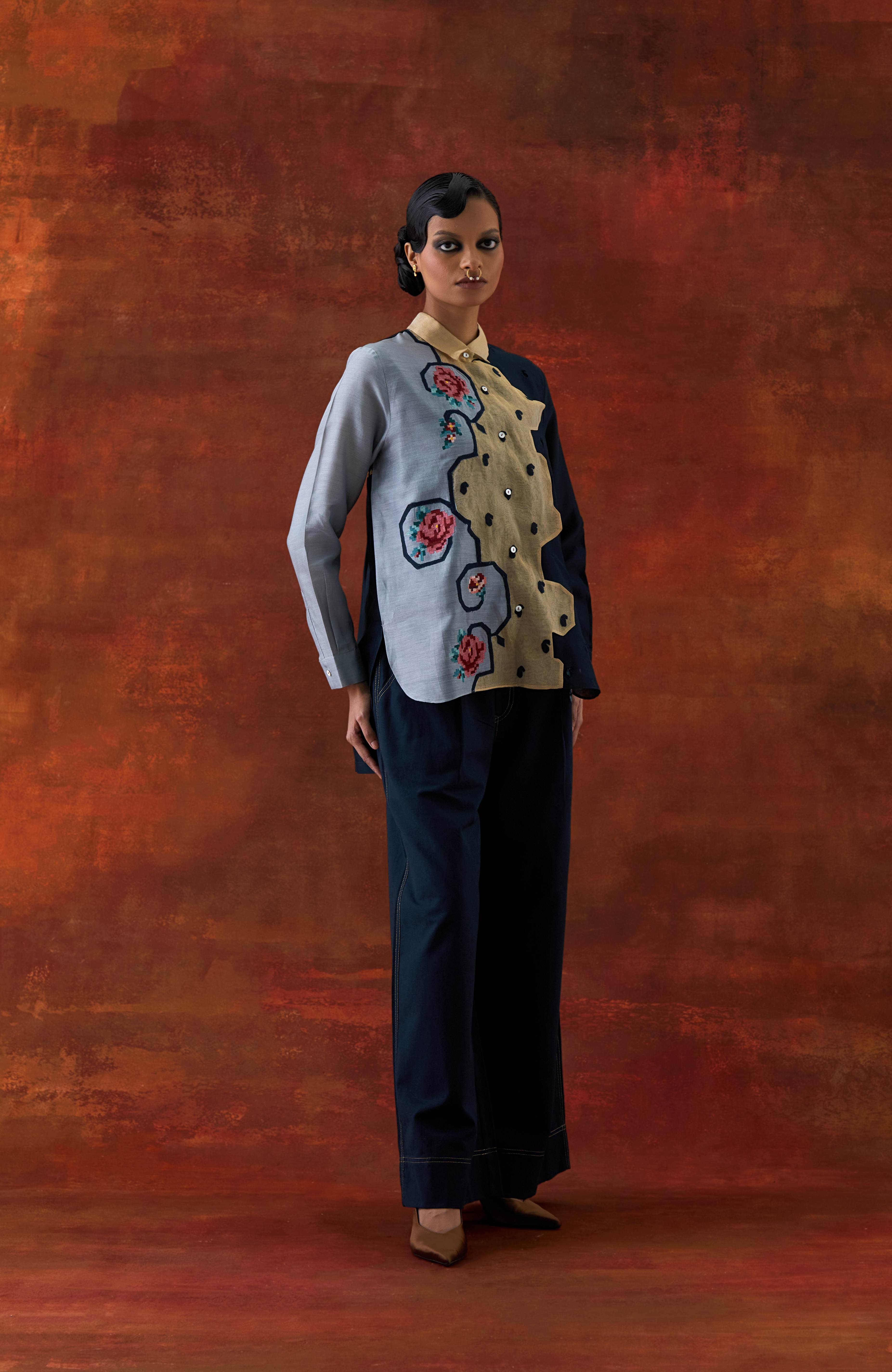 EMB TRI COLOR SHIRT WITH FLARED PANTS - image 4