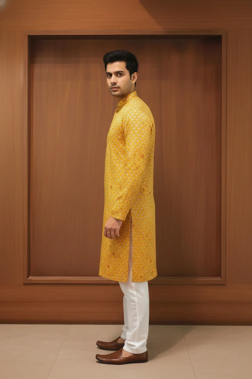 Amber Zari Printed Linen Silk Kurta