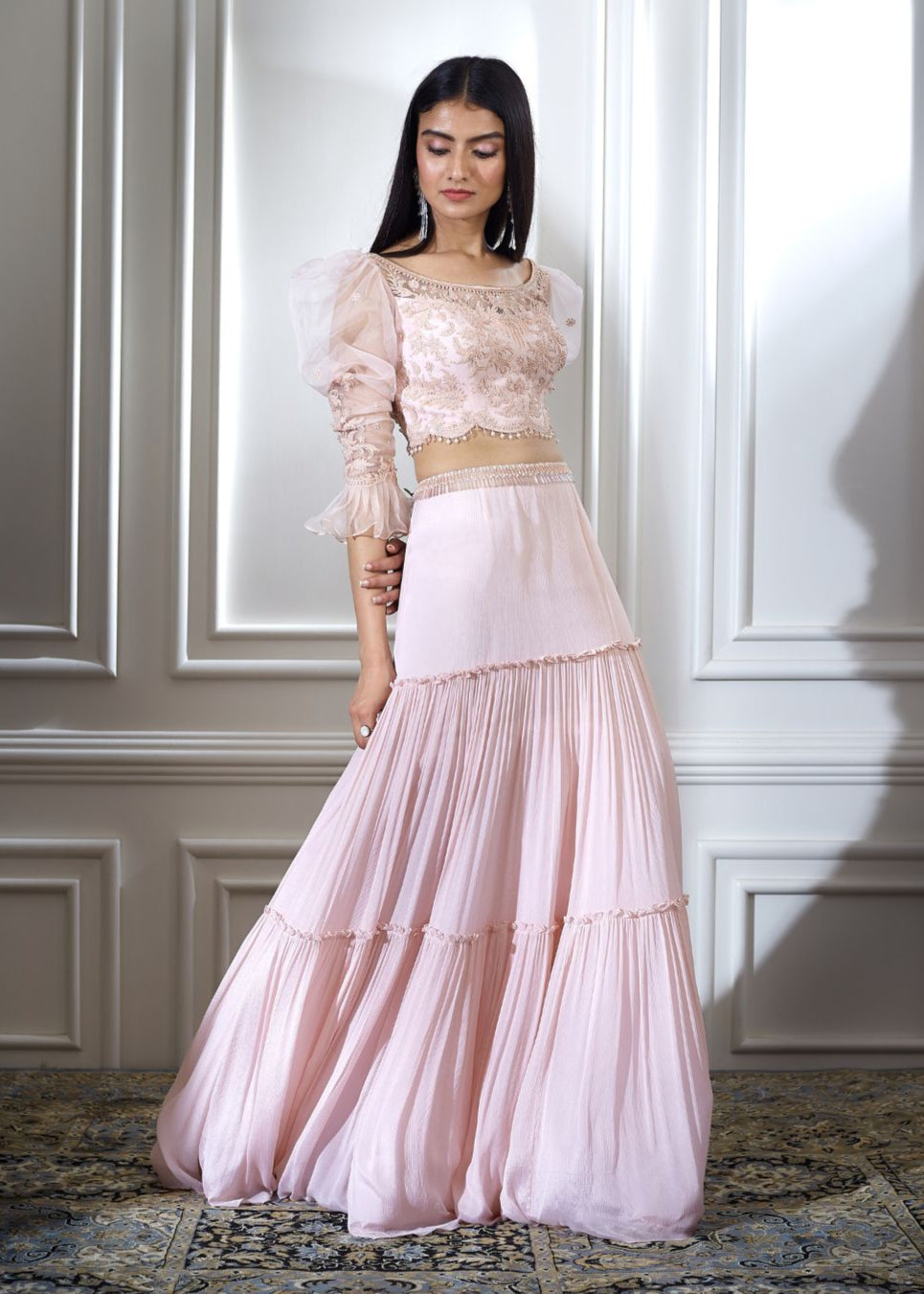 Soft Peach Dori Embroidered Lehenga Set