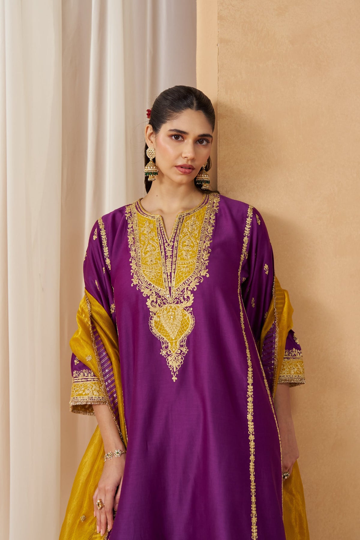 Maahgul Deep Purple Kalidaar Chauga with Salwar with Dupatta