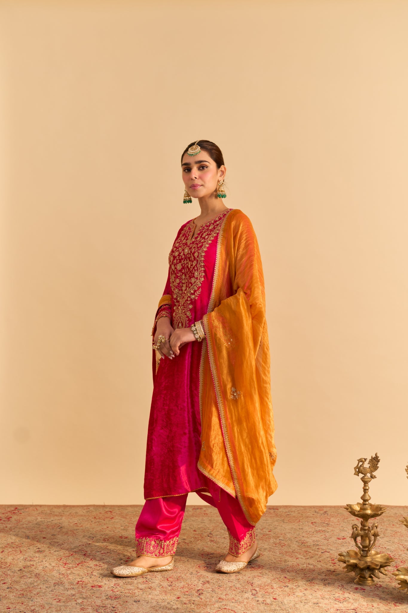 Fareeha - Hotpink Kurta with Salwar and Dupatta