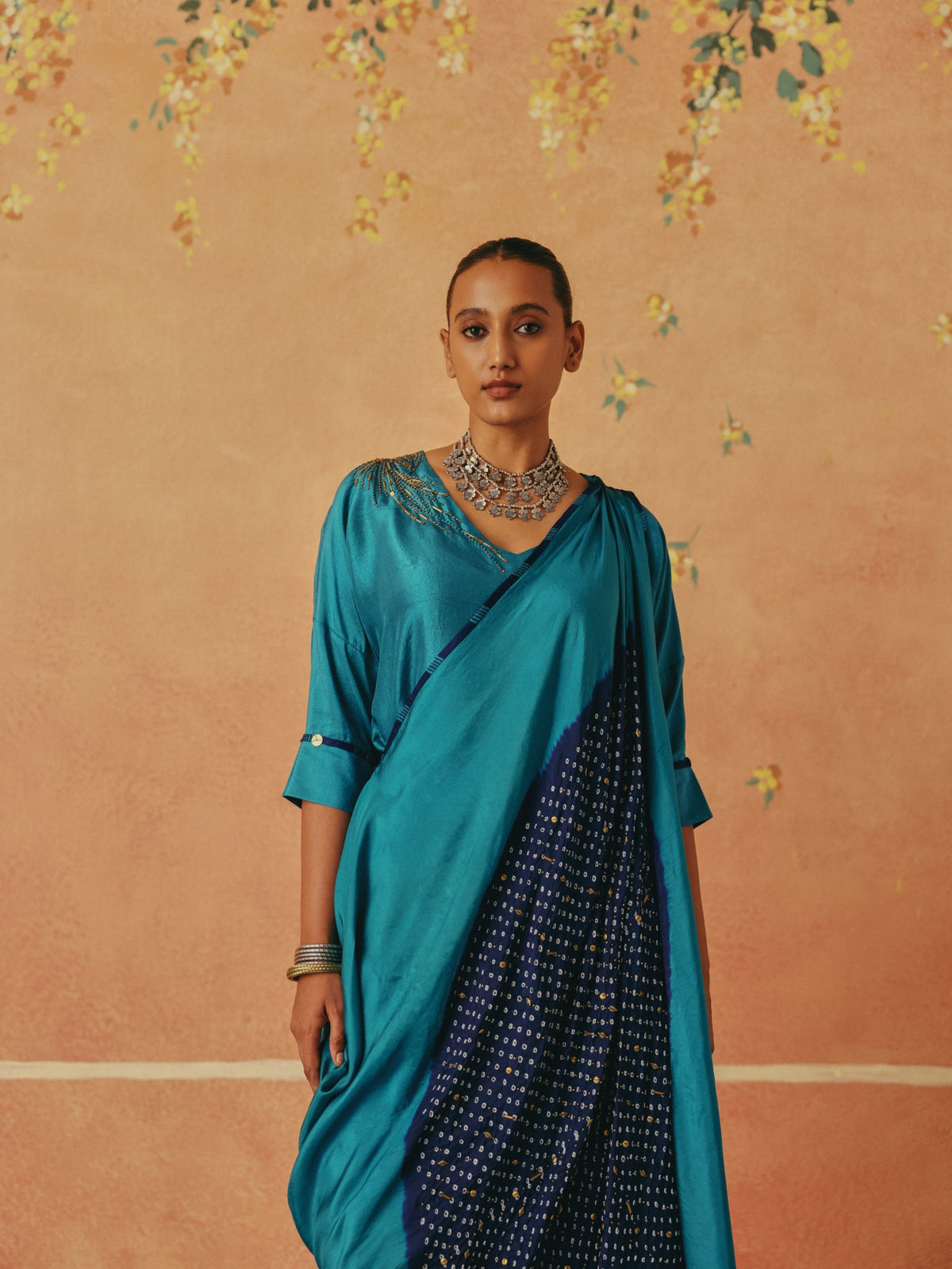 Neel — Teal Bandhni Drape Set