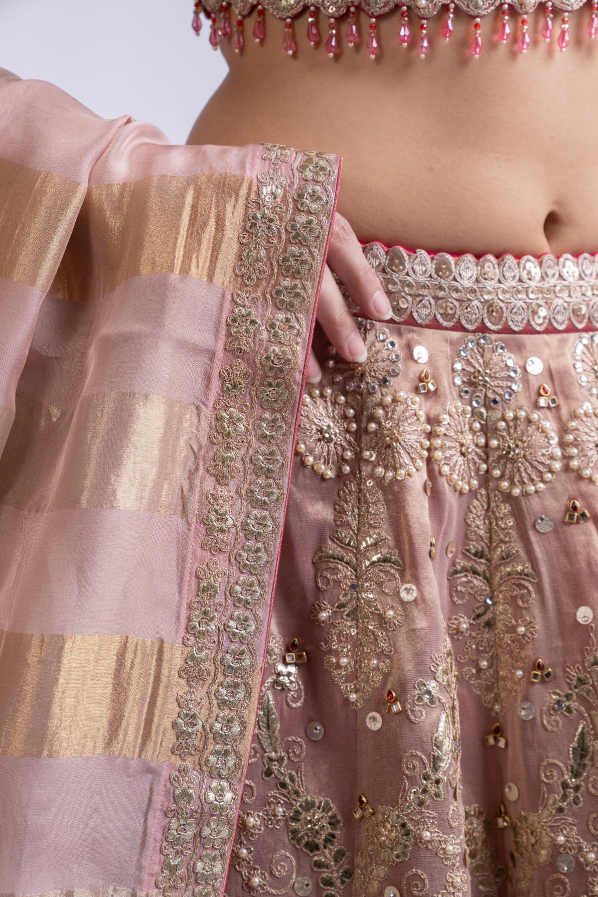 Rani Pink Luxe Tissue Silk Embroidered Lehenga Set with Dupatta