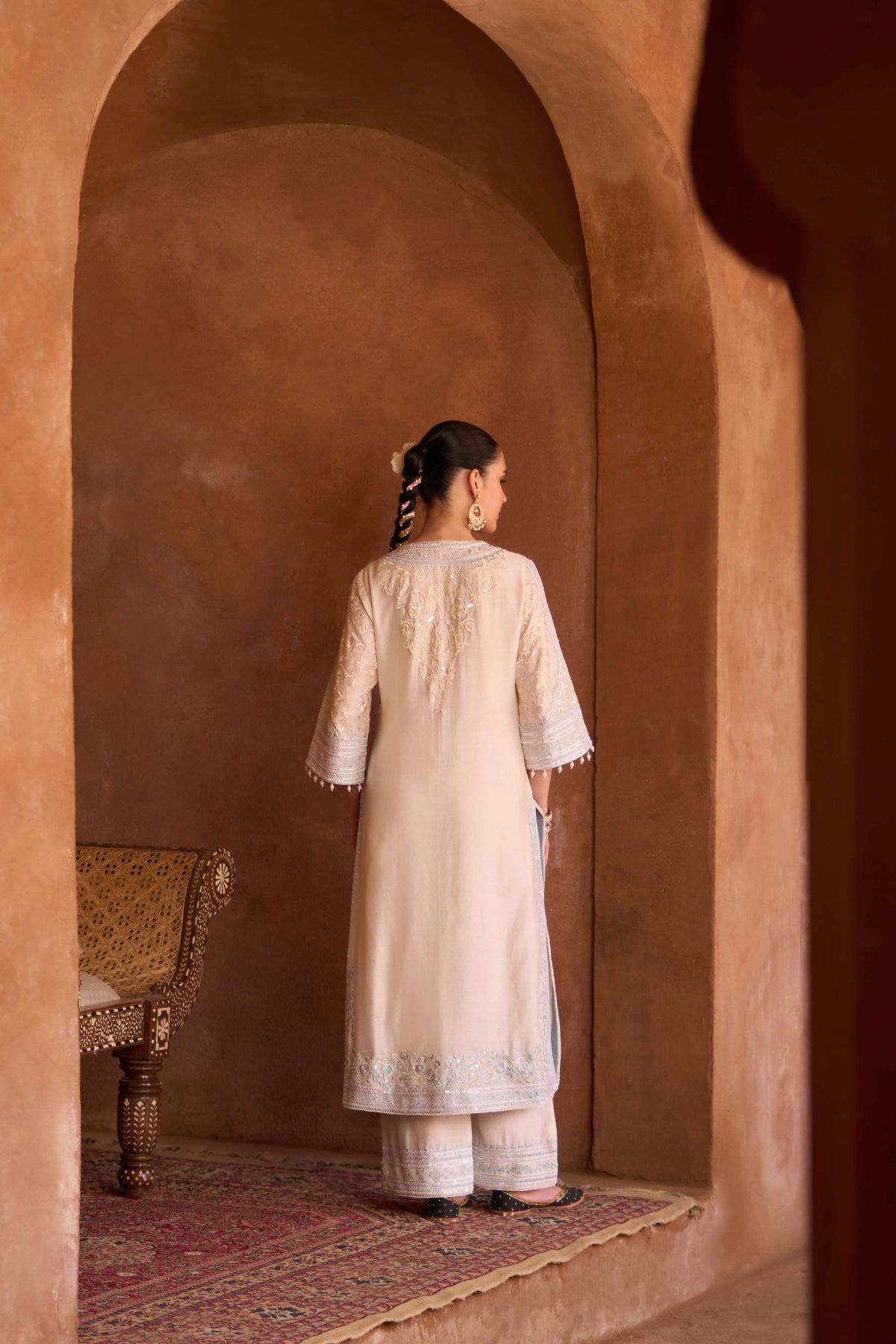 Ivory Blue Silk Chanderi Kurta Palazzo Set for Summer Weddings