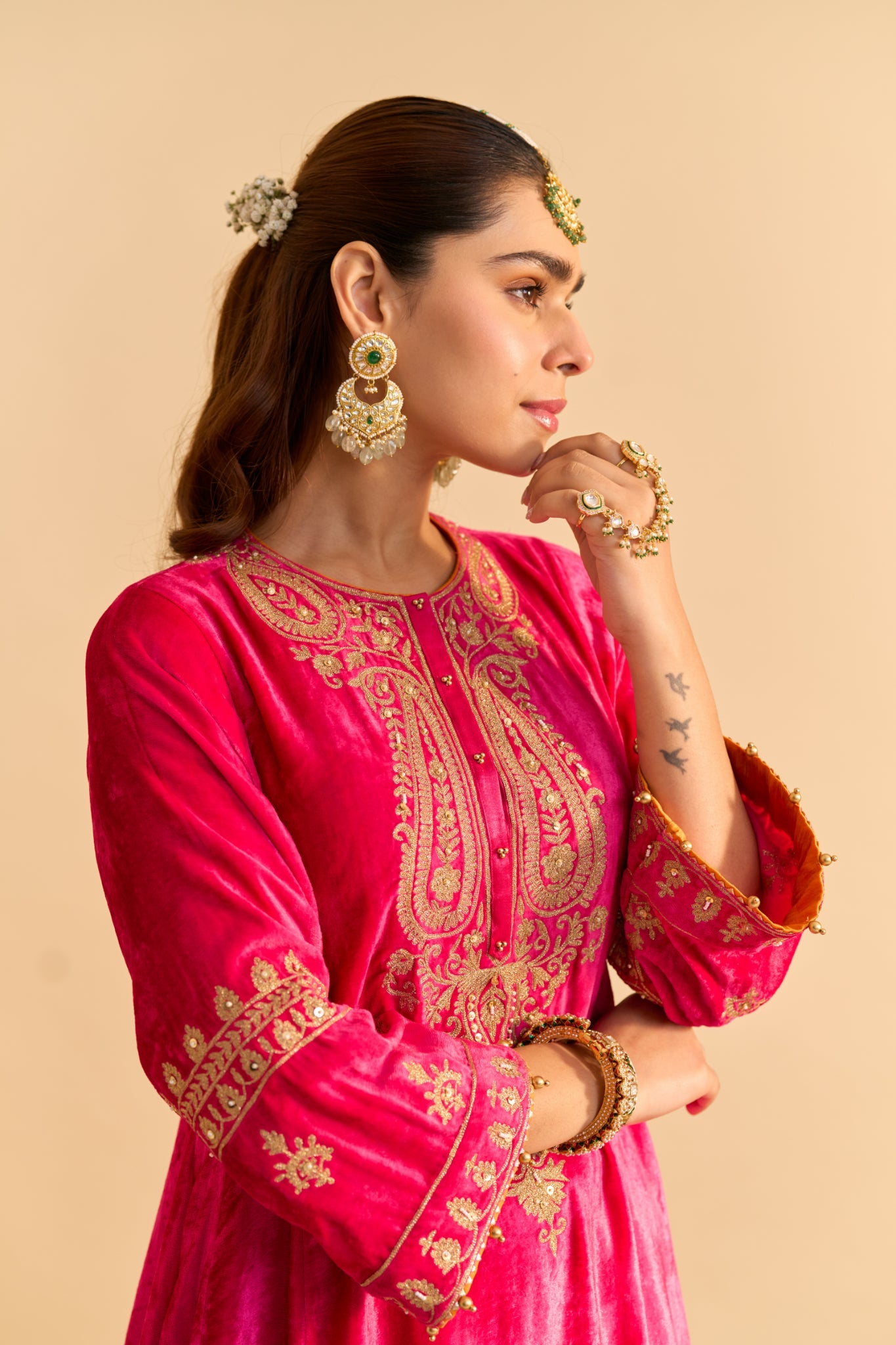 Amal - Hotpink A-line Kurta with Dhoti with Dupatta