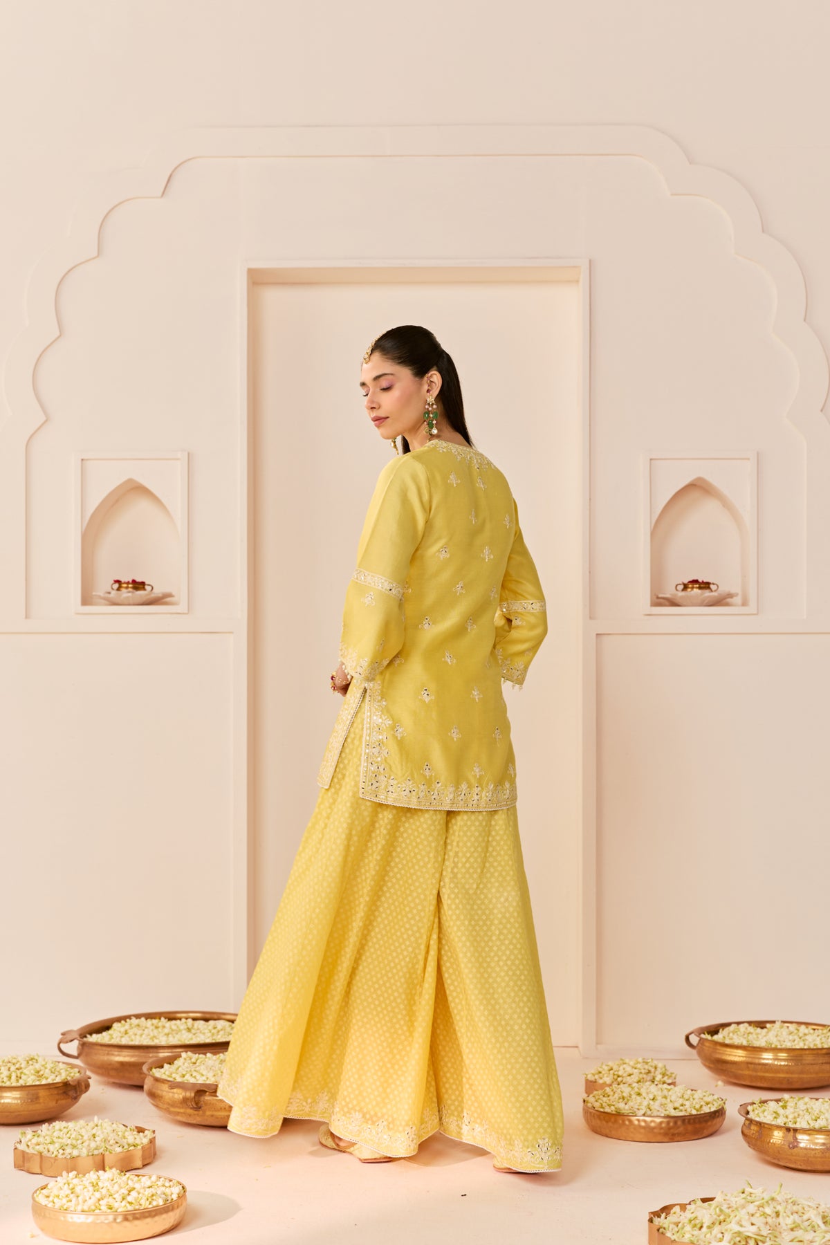 Lemon Yellow Chanderi Kurta Sharara Set for Festive Wear