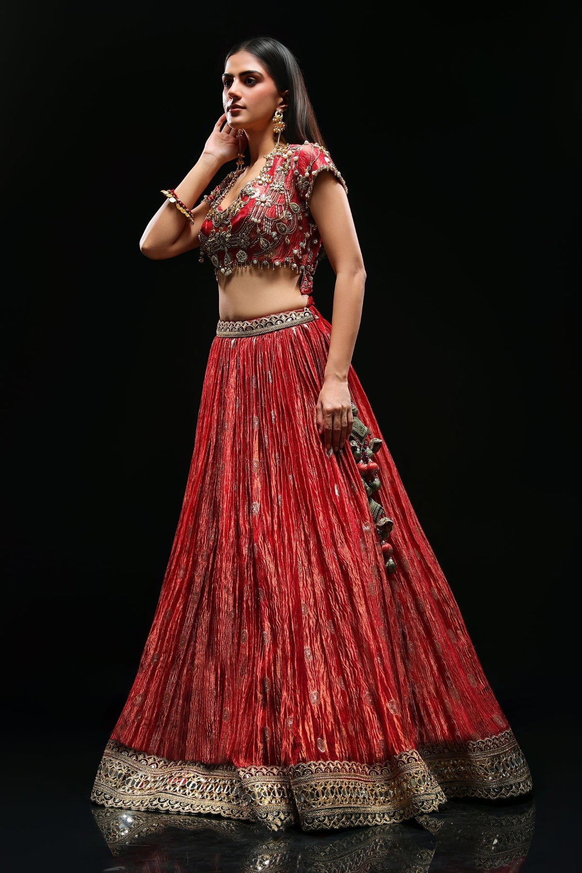 Heritage Green & Red Pure Banarasi Lehenga Set with Dupatta