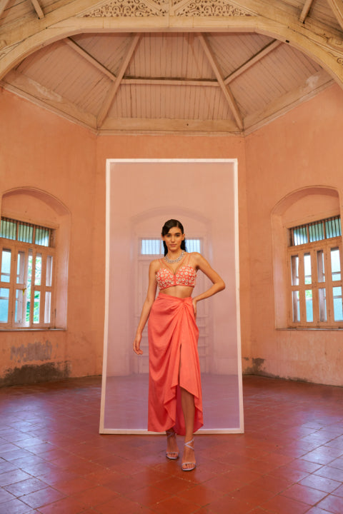 Rose Radiance: Drape Skirt Set
