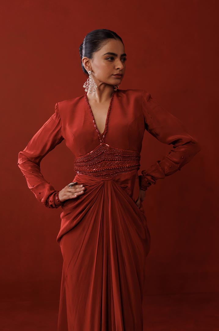 Rustic red bold shoulder dress
