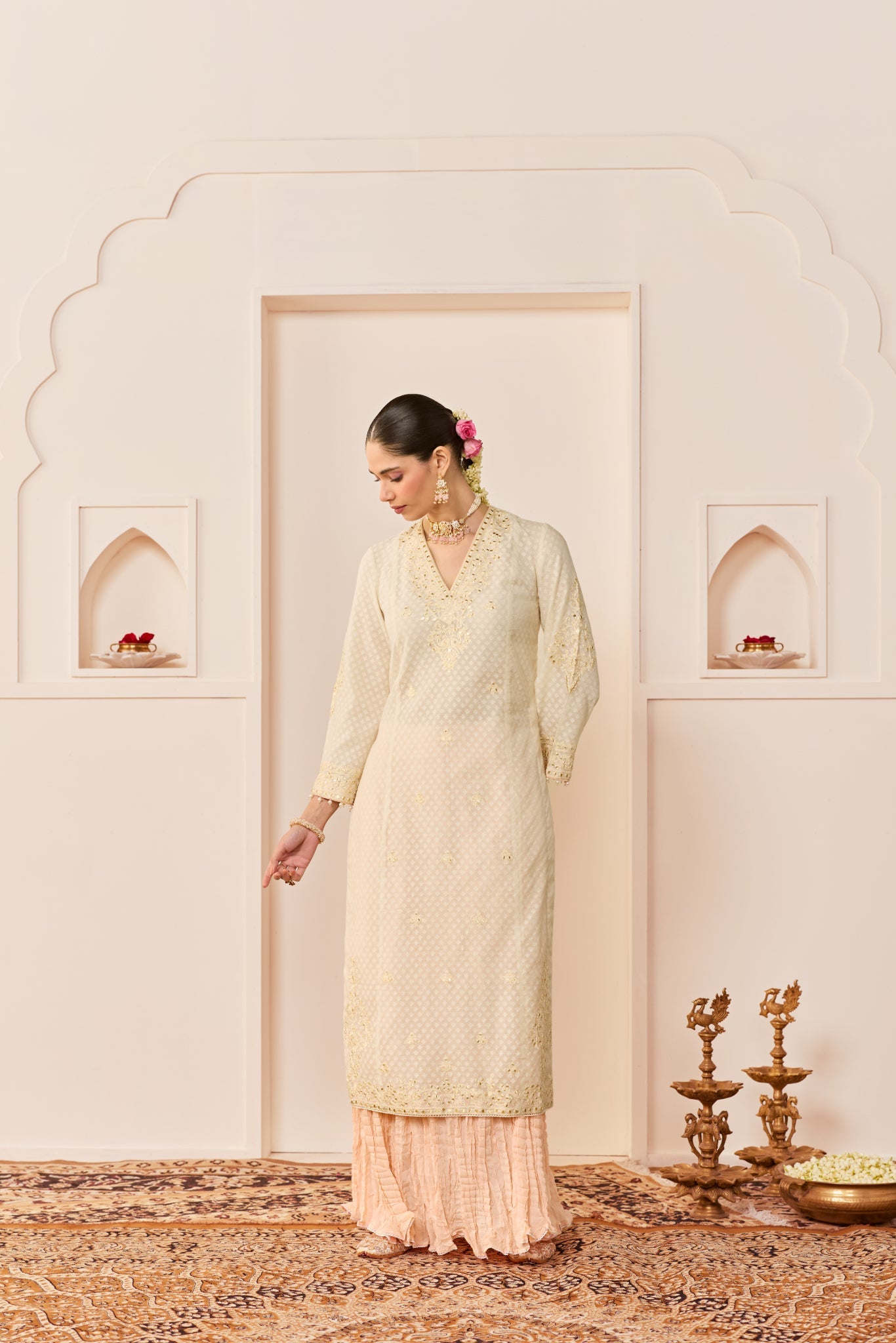 RUHANI - DAISY IVORY LONG KURTA WITH SKIRT AND DUPATTA