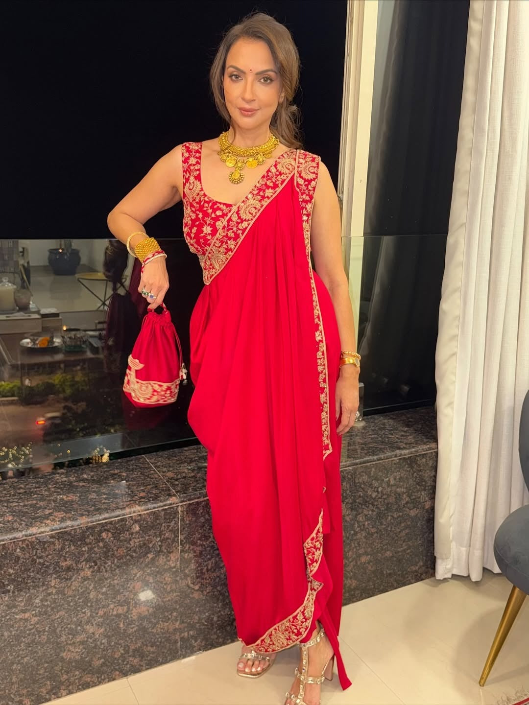 drape chandbali saree