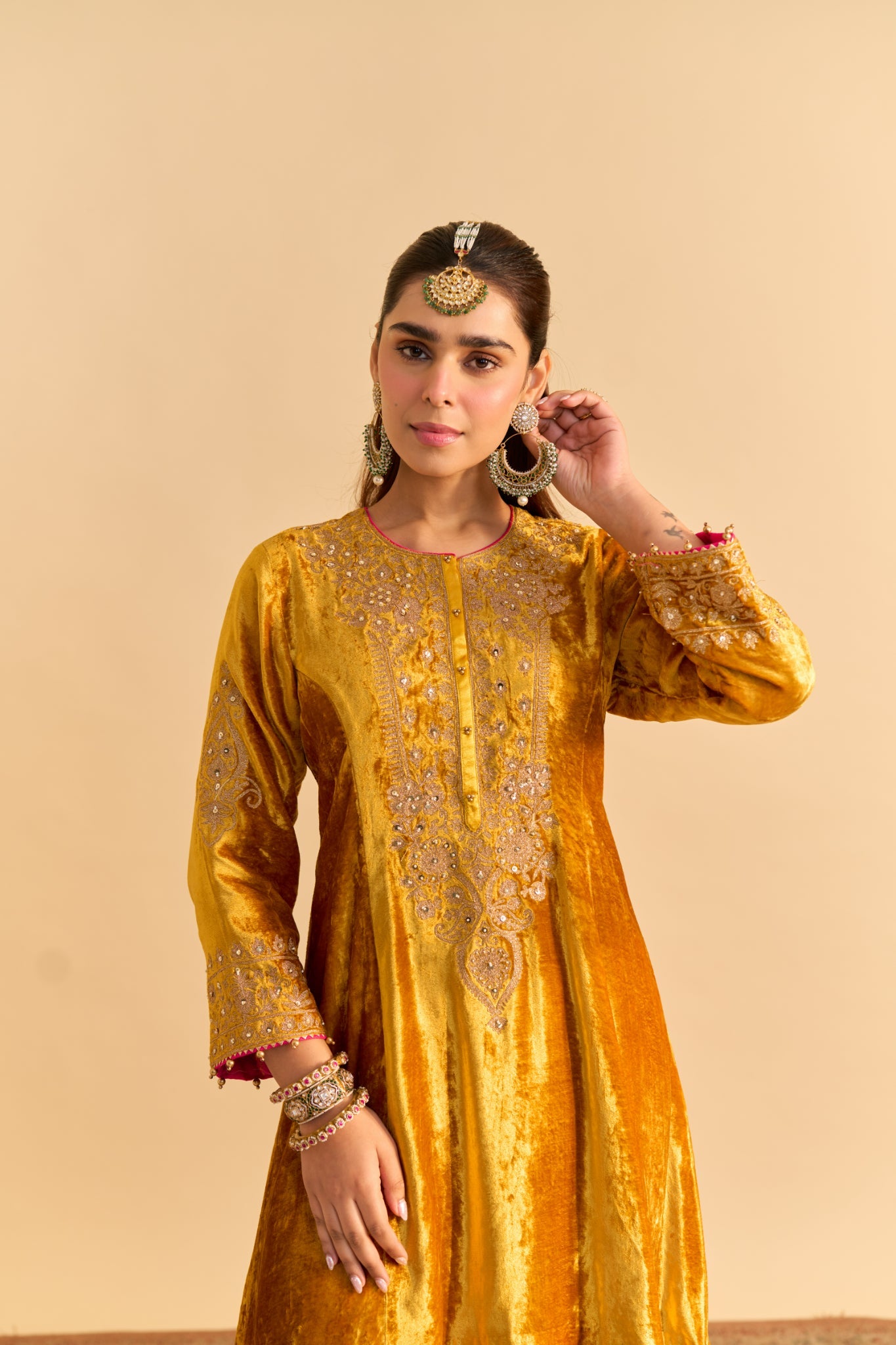 Laiba - Mustard A-line Kurta with Dhoti and Dupatta