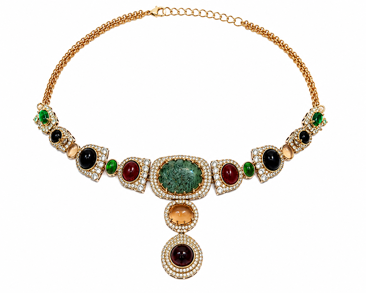 Multicolour Semi-Precious Stone Moissanite Necklace Set