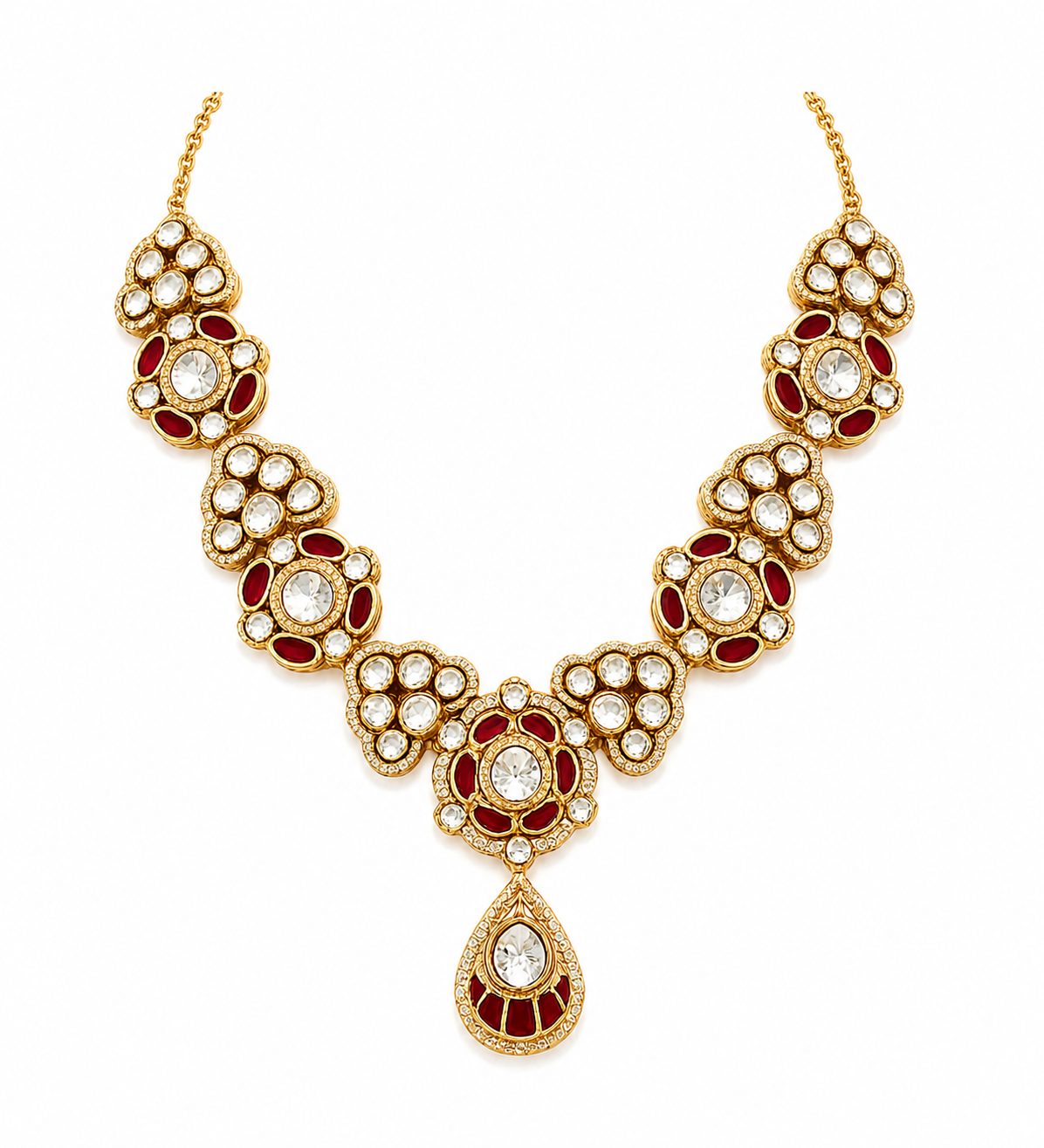 Ruby Kundan Choker Necklace Set with Drop Earring