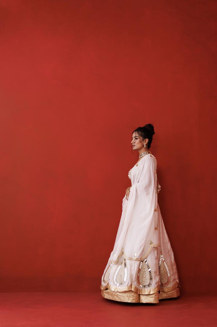 Ivory mirror gaze lehenga set