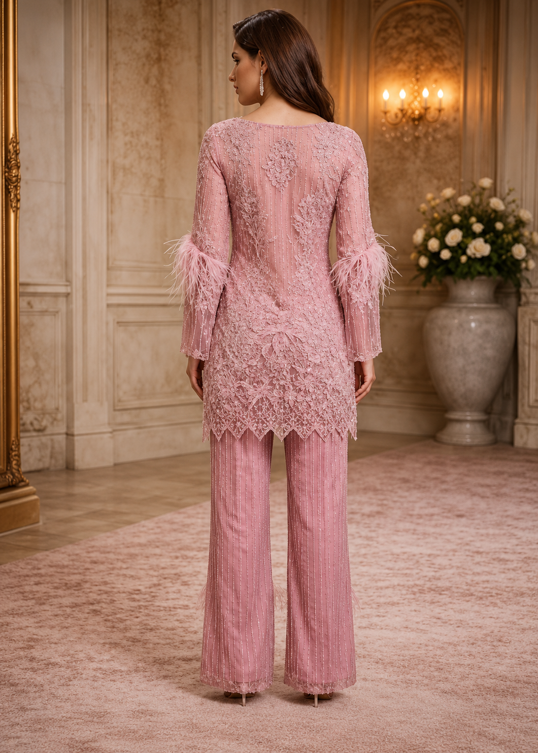 embroidered and feather Sharara set