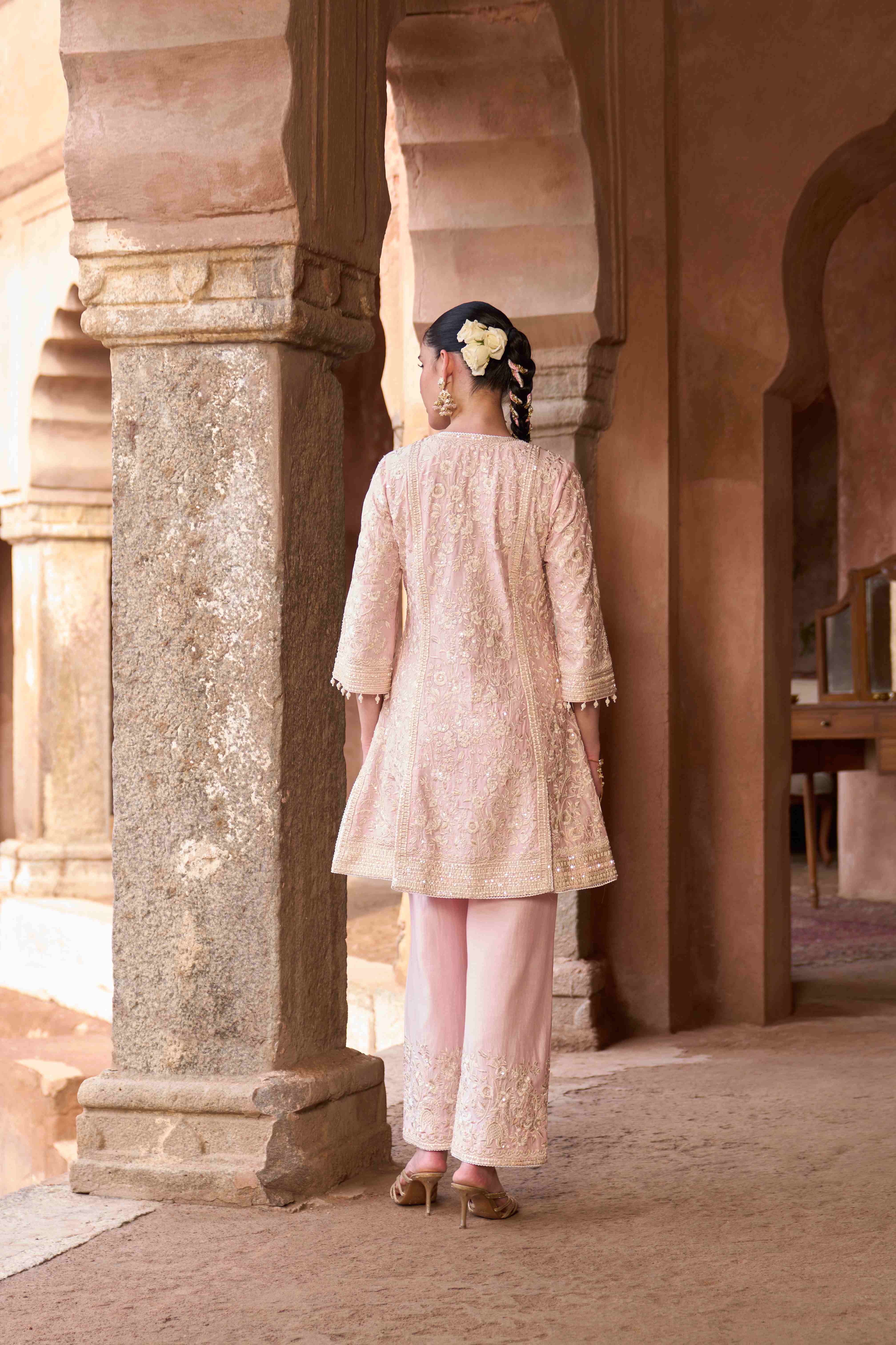 SABOOR - PINK SHORT A-LINE KURTA WITH STRAIGHT PANTS AND DUPATTA