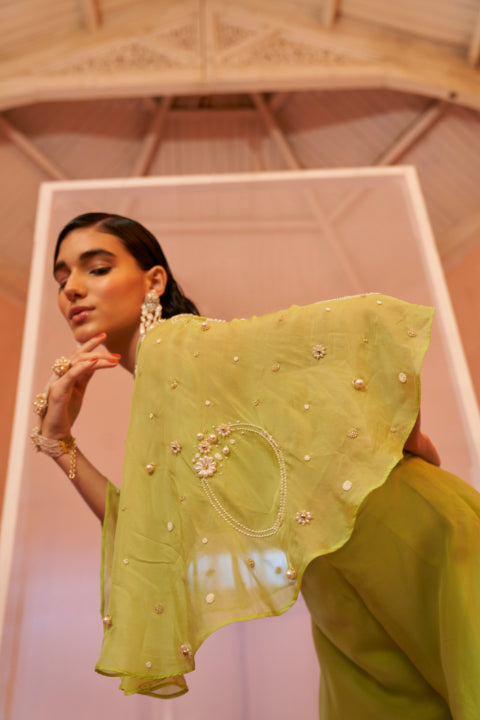 Luminescent Green Cape Ensemble
