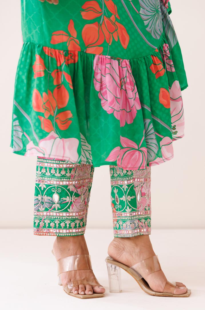 Green one- shoulder co- ord set