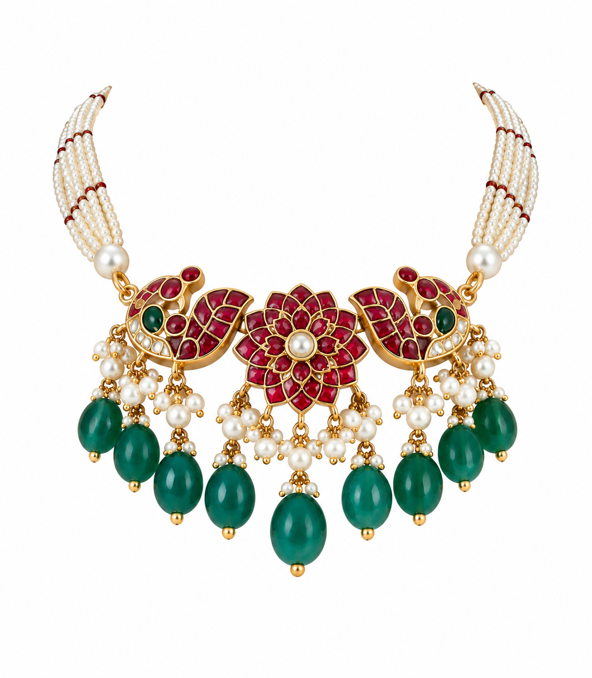 Pearl Beaded Peacock Necklace Set with Earrings