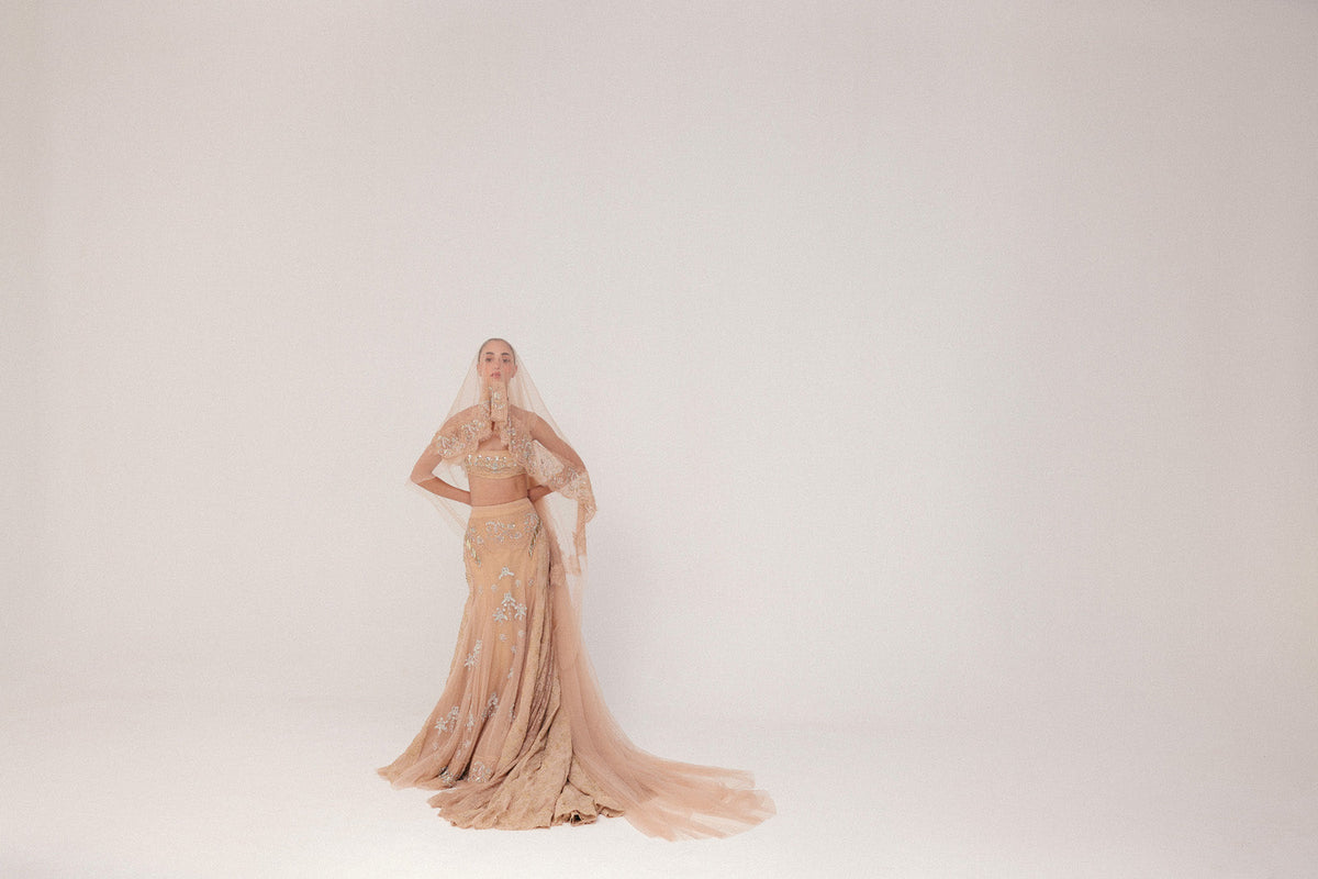 Beaded & Zardosi Embroidery, Soft Tulle & Pure Georgette with Lace, Skirt Set, Lace Blouse Silhouette